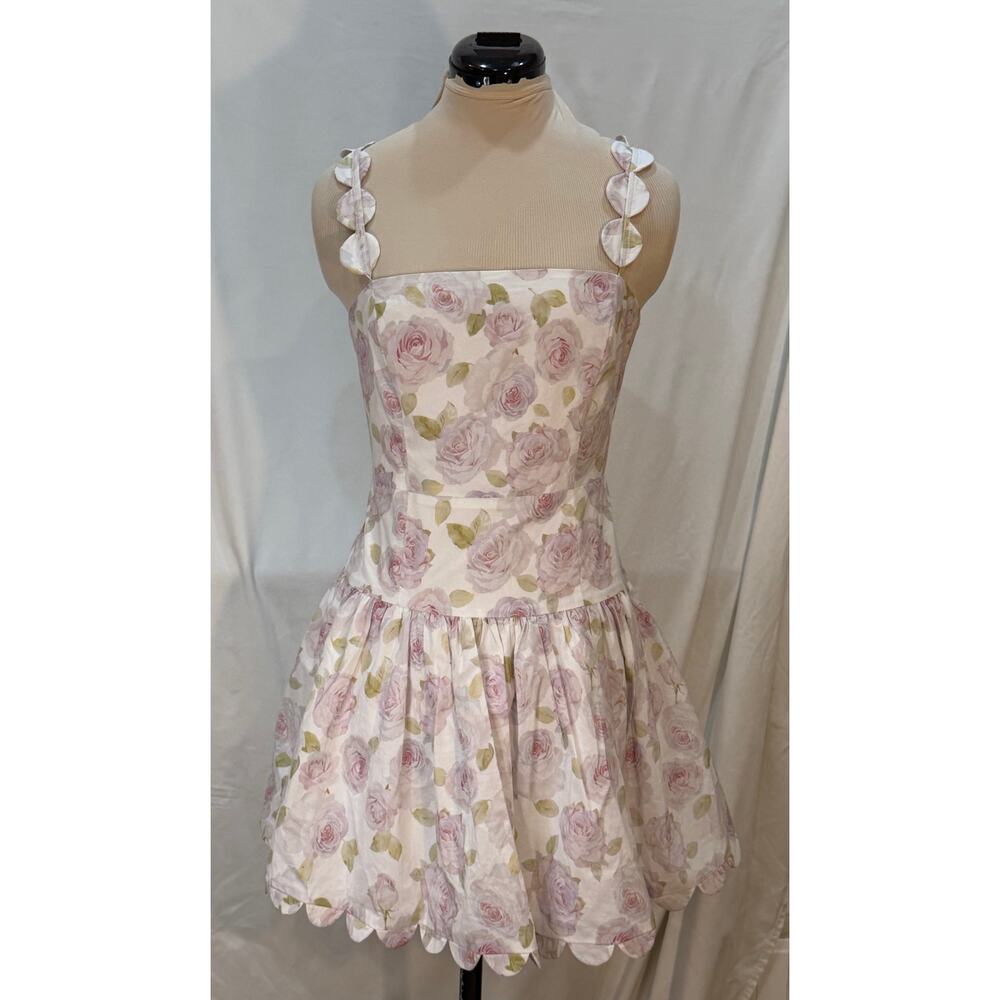 Mable Rose Garden Drop Waist Mini Dress | Petal Straps | Scallop Hem | Size M